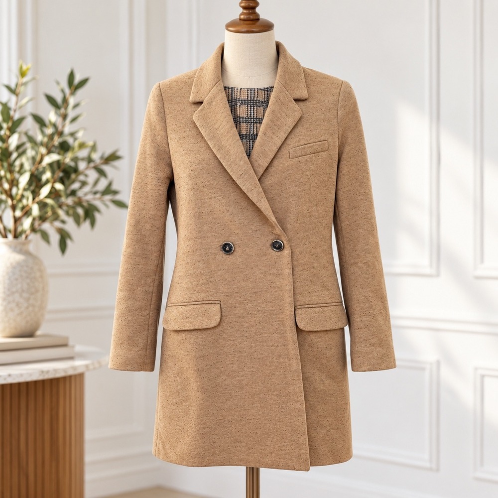 Zara Collection Brown Flecked Double Breasted Long Blazer Coat Women's Medium